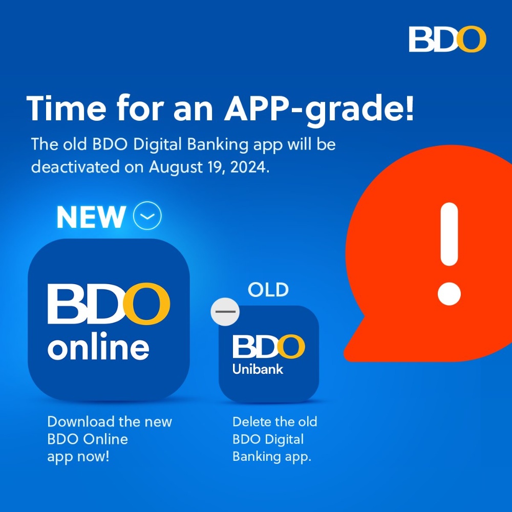 BDO将于8月19日停用旧版银行应用程序